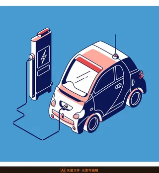 汽车充电创意插画图片