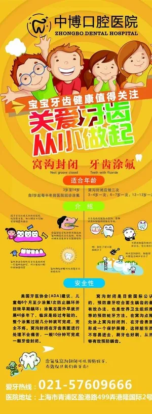 儿童口腔牙齿涂氟窝沟封闭展架图片