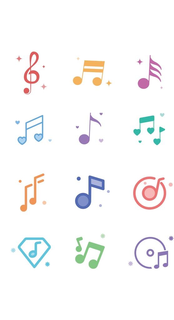手绘小清新多彩音符音乐图标图片ai矢量模版下载