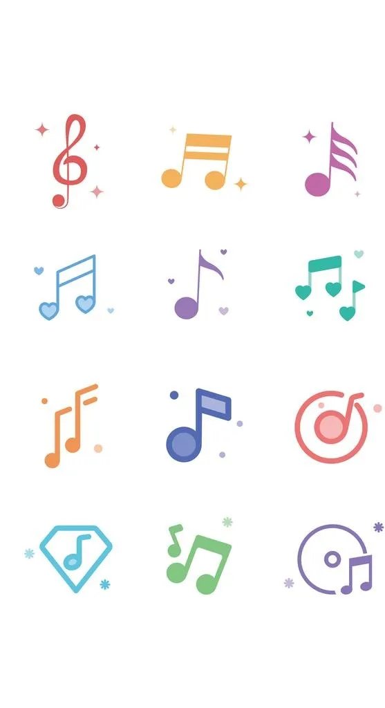 手绘小清新多彩音符音乐图标图片ai矢量模版下载