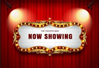 红色帷幕前的射灯和金色光效招牌图片