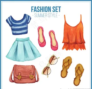 水彩手绘夏季女性服饰配件图片
