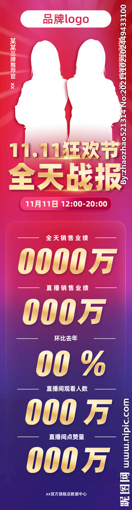 双十一直播销售战报 图片(1134x4388)psd模版下载