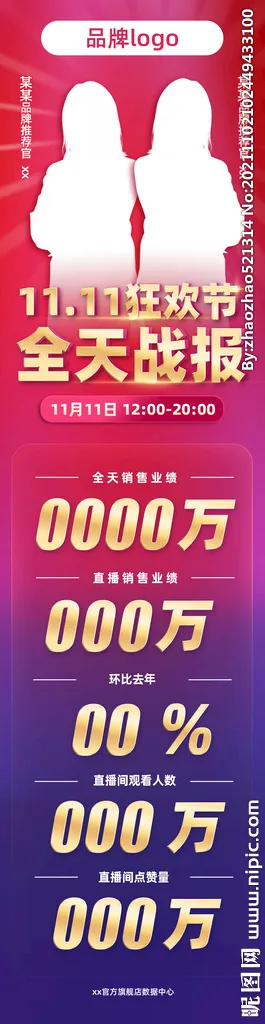 双十一直播销售战报 图片(1134x4388)psd模版下载