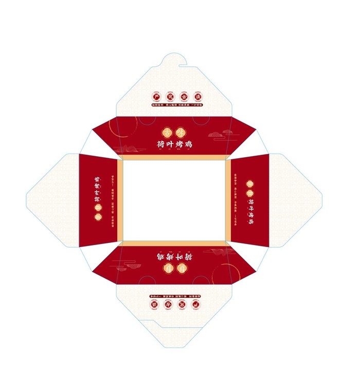 荷叶烤鸡盒设计展开图图片ai矢量模版下载