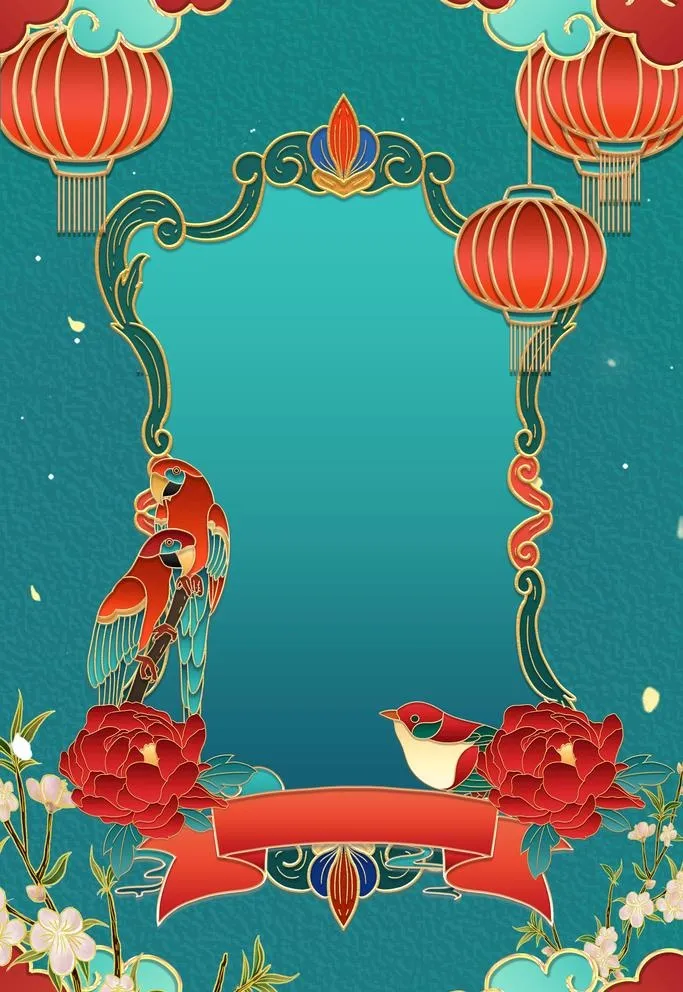 国风灯笼花海报背景图片(3545x5315)psd模版下载