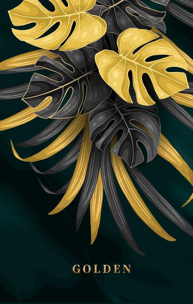 金色植物花草装饰挂画图片