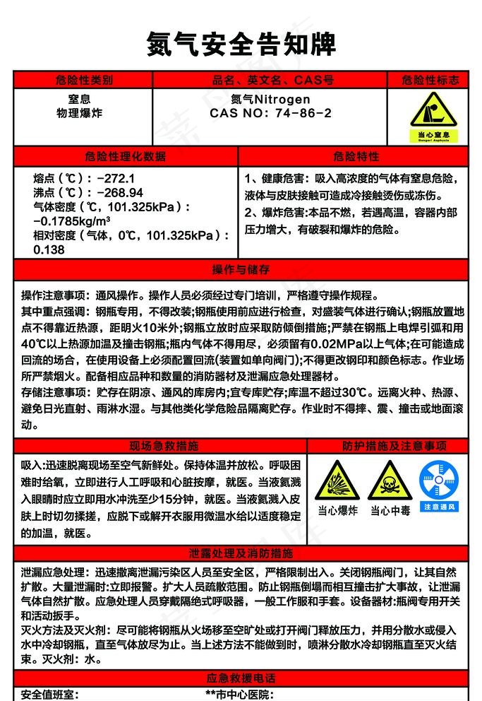 氮气安全告知牌图片