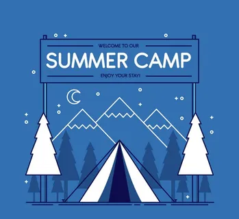 创意2D风格夏季野营帐篷矢量素图片