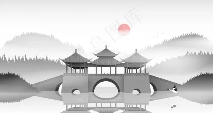 手绘古代建筑图片ai矢量模版下载