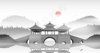 手绘古代建筑图片