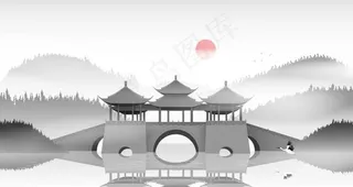 手绘古代建筑图片