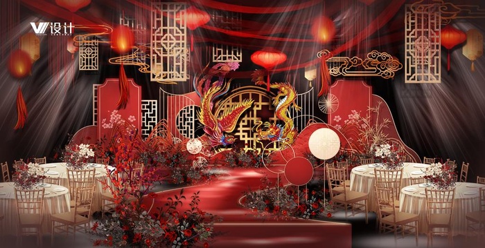 梦幻红色中式婚礼效果图图片psd模版下载