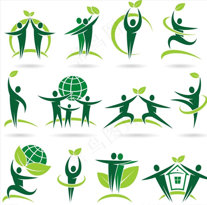 绿色人形环保图标图片