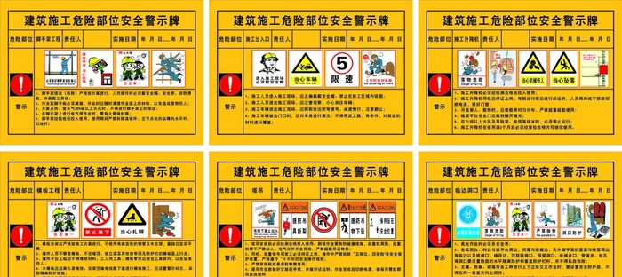 建筑施工危险部位安全警示牌图片cdr矢量模版下载