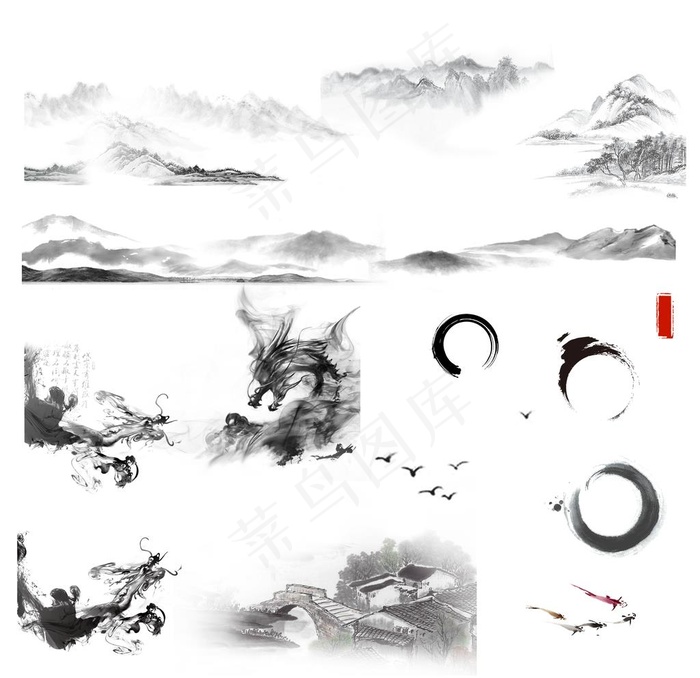 水墨素材图片(3173x3173)psd模版下载