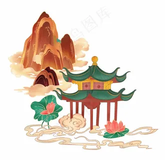 宫廷工笔风山水图片