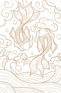 锦鲤  金鱼插画  国潮素材 图片