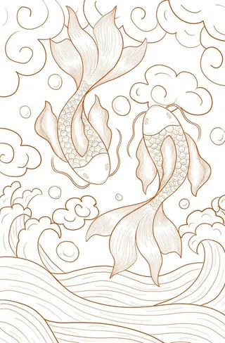 锦鲤  金鱼插画  国潮素材 图片