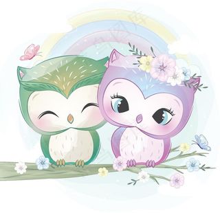 温馨浪漫动物插画图片