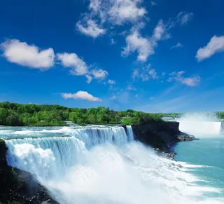 蓝天白云瀑布摄影图片