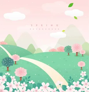 春天风景插画图片