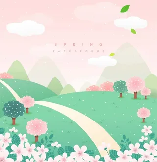 春天风景插画图片