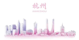 手绘杭州地标建筑漫画图片