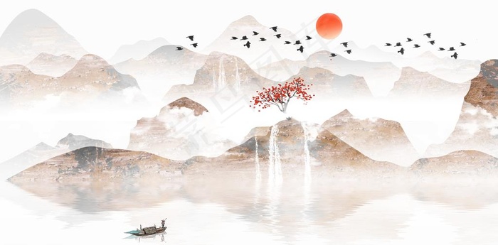 水墨山水 图片psd模版下载