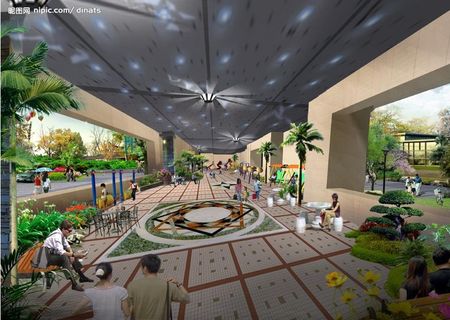 商务楼架空层室内景观绿化效果图图片