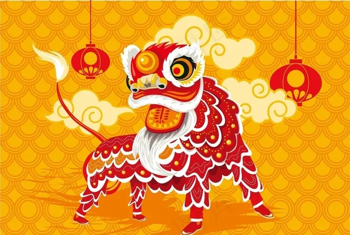 舞狮插画图片ai矢量模版下载