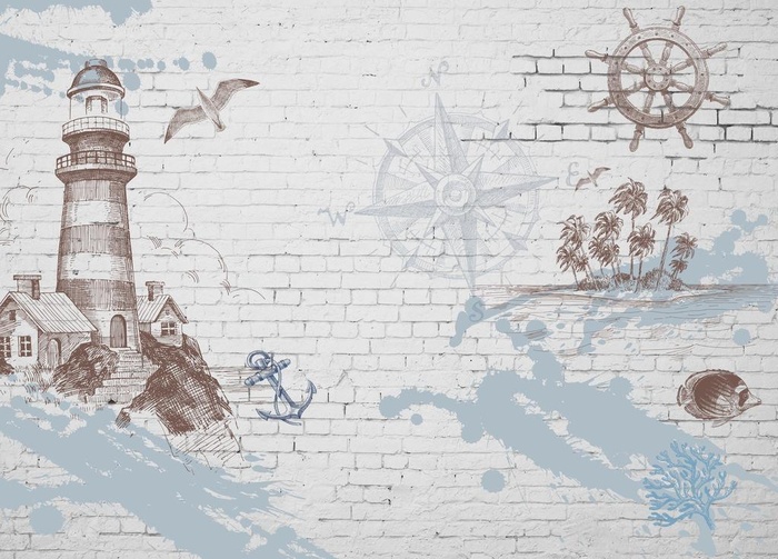 欧式复古怀旧砖墙航海灯塔背景墙图片