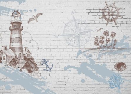 欧式复古怀旧砖墙航海灯塔背景墙图片