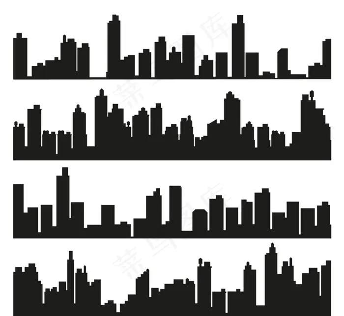 4组城市楼群剪影矢量素材图片ai矢量模版下载