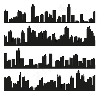 4组城市楼群剪影矢量素材图片