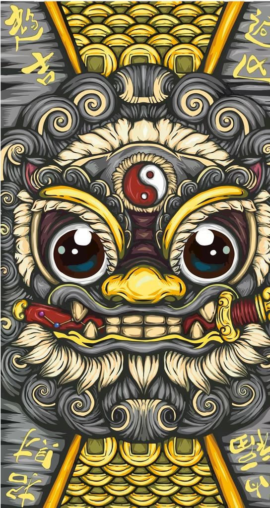 国潮招财纳福插画图片