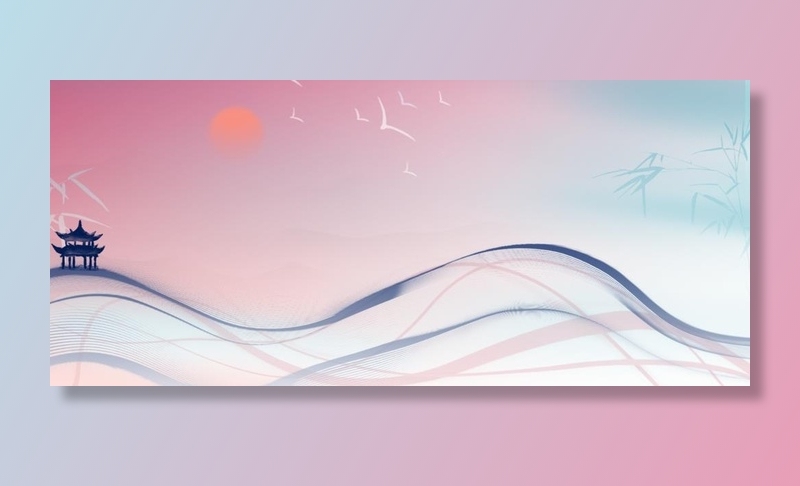 彩色山水水墨画图片(1920x900)psd模版下载