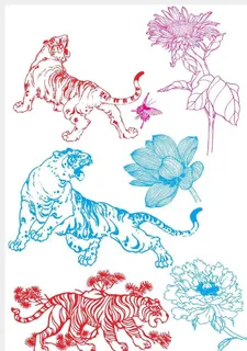 虎和花图案矢量图图片