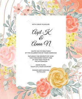 水彩花卉婚礼请柬图片