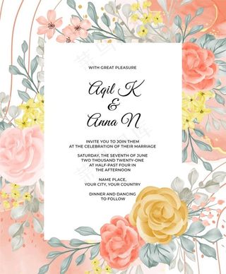 水彩花卉婚礼请柬图片