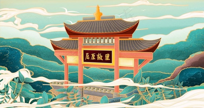 国潮建筑插画图片