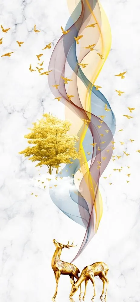 飘带麋鹿装饰画图片(3602x7461)