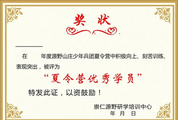 奖状 花纹 边框 夏令营图片