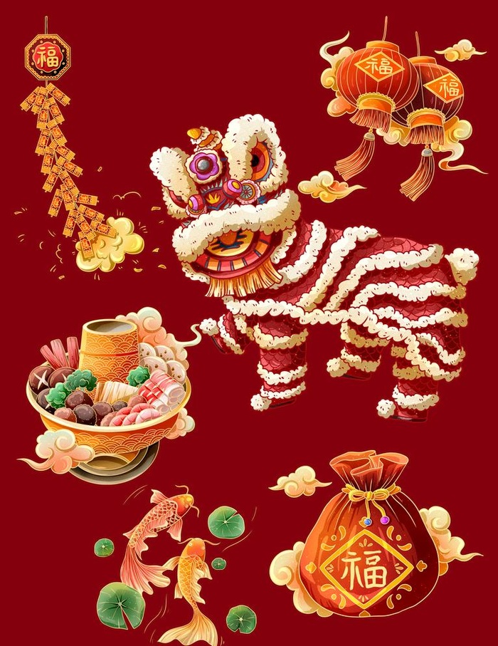 新年国潮风烫金小物件图片