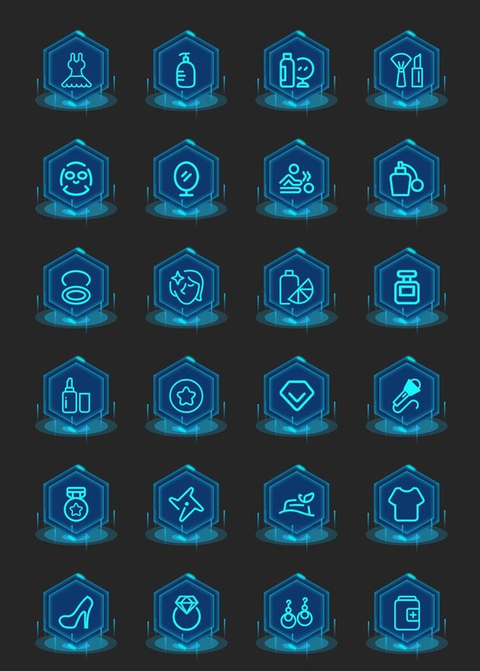 蓝色渐变科技感美妆常用矢量图标图片(1400x2016)psd模版下载