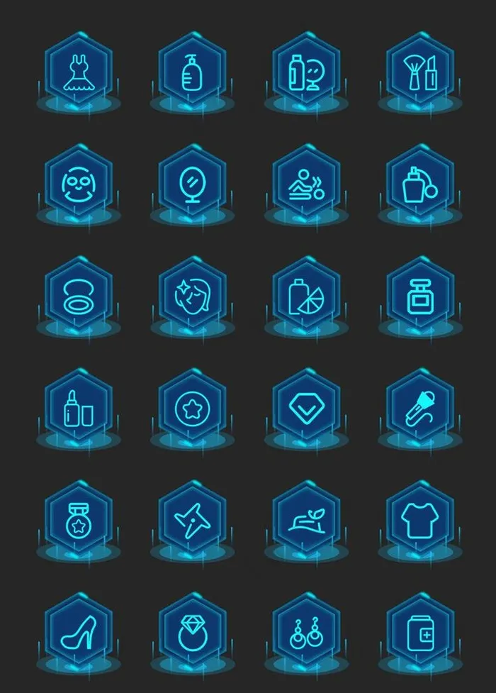 蓝色渐变科技感美妆常用矢量图标图片(1400x2016)psd模版下载
