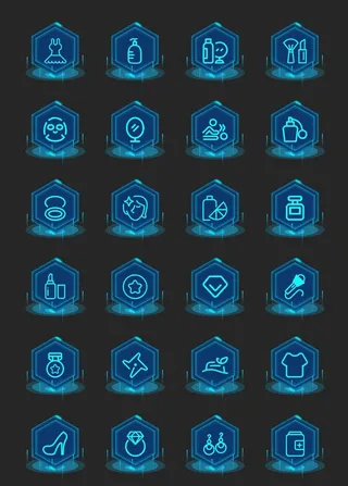 蓝色渐变科技感美妆常用矢量图标图片
