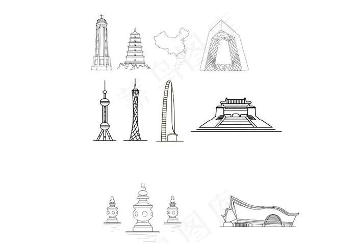 国内各大城市标志建筑图片ai矢量模版下载