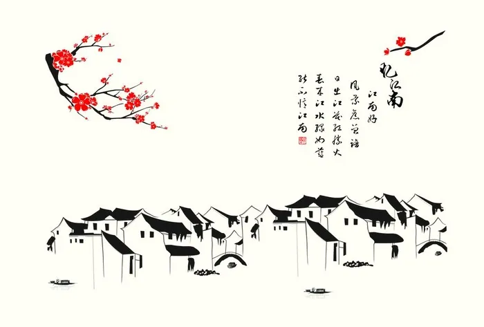 江南风景画图片cdr矢量模版下载