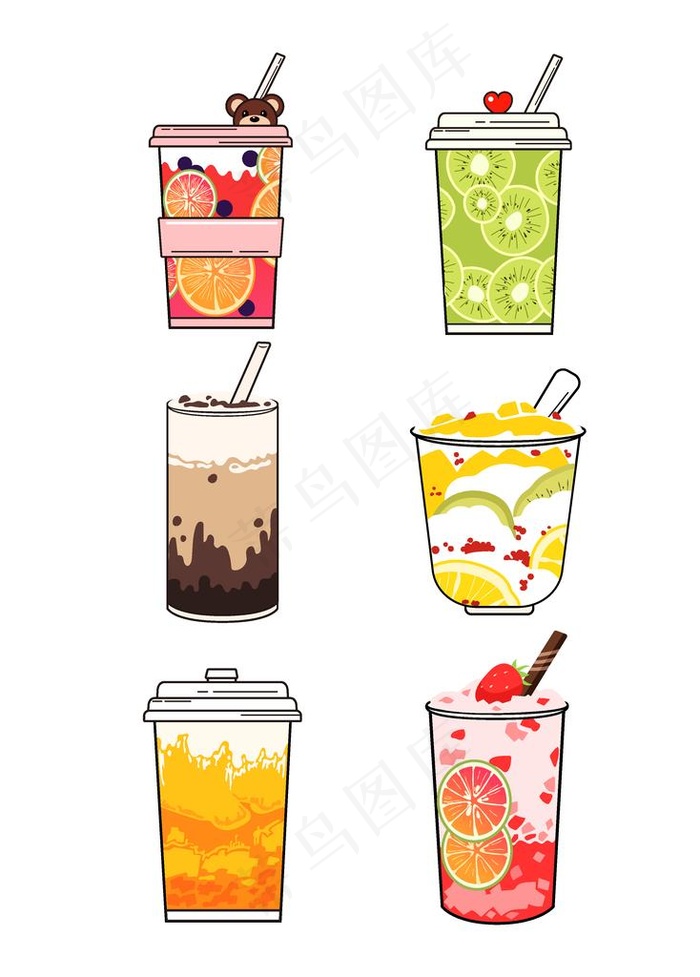 奶茶卡通手绘元素饮料果汁图片